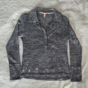 Anthropologie Gray Sequin Button Down Shirt